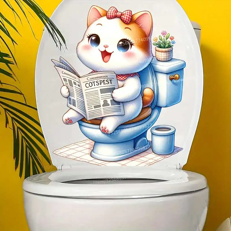 Cute Frog & Panda & Puppy& Cat Reading Newspaper on The Toilet Creative Toilet Home Decoration Waterproof Stickers S480 kitten wall stickers,toilet seat stickers,toilet wall stickers,toilet stickers,vinyl stickers