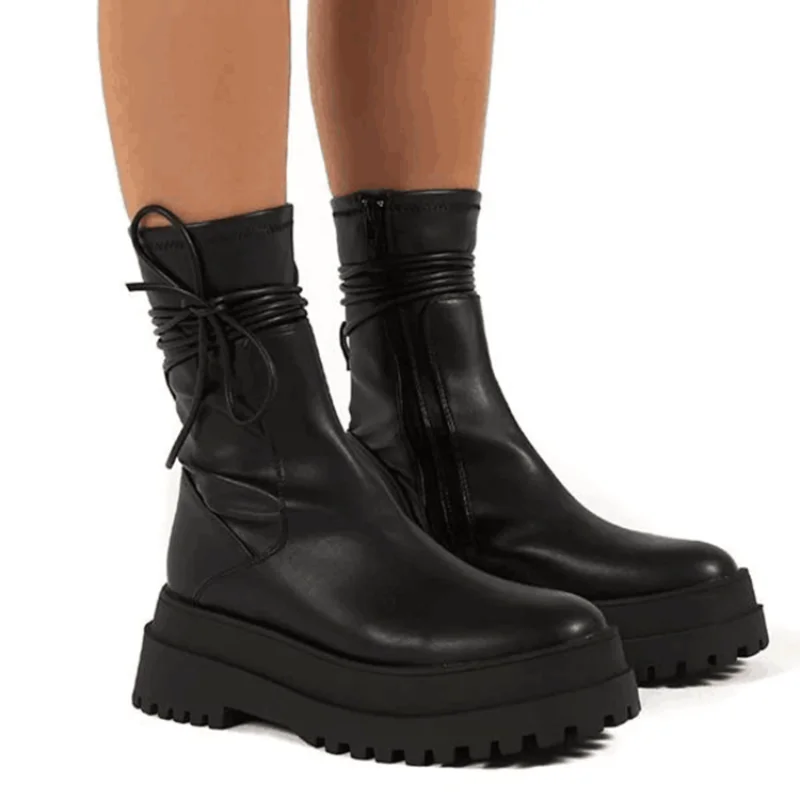 short Boots Women's Shoes  New Wild British Style Mid-tube Boots Thick-soled Short Boots Women Spring and Autumn Single Boots