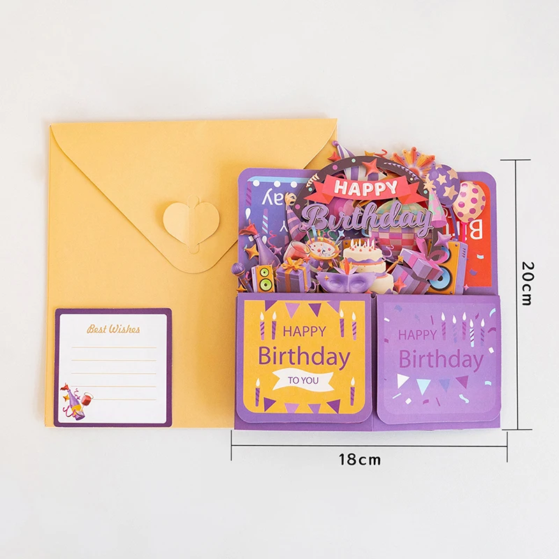 3D Pop Up Happy Birthday Greeting Card Gift Greeting Cards For Birthday With Envelope Blessing Postcard Party Gifts