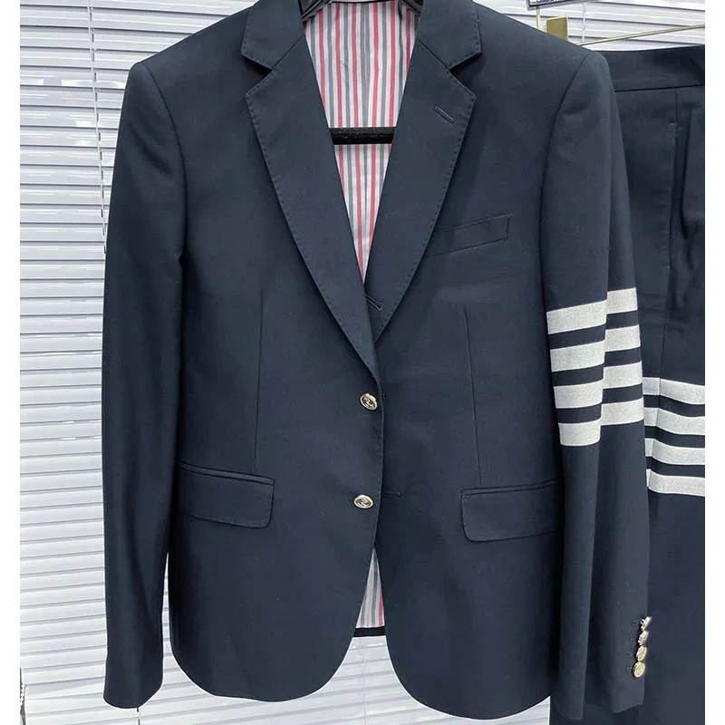 TB THOM Men's Casual Blazer Fashion Stripes Design Suit Jackets Two Button Autunm Winter Business Formal TB Male Suit