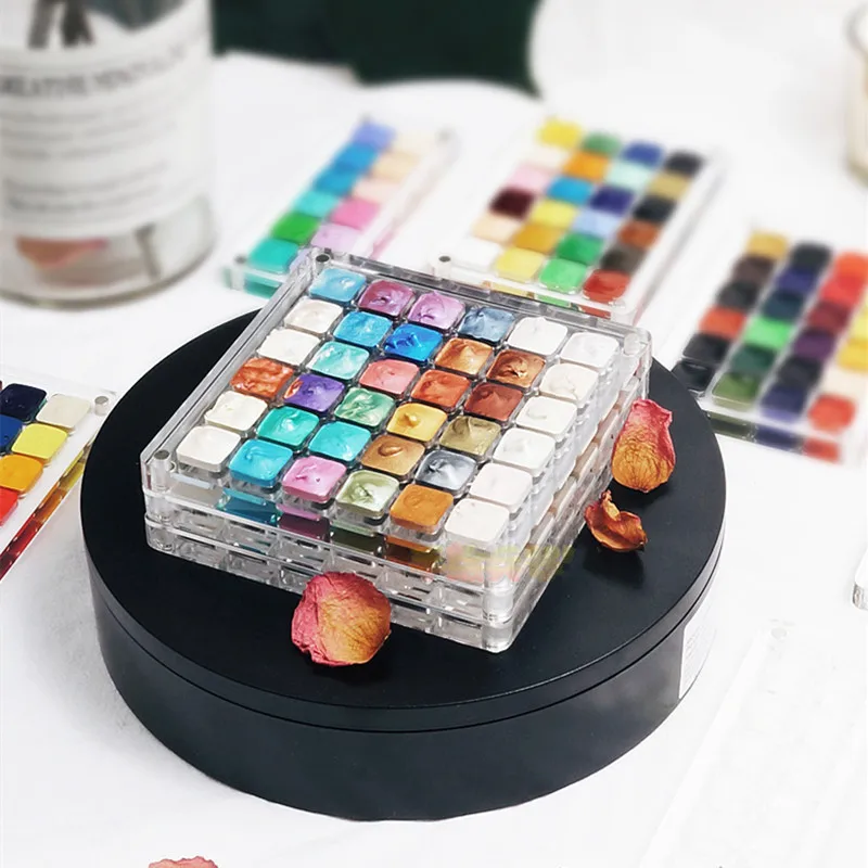 Acrylic Watercolor Paint Empty Box 16/36 Grid Transparent Palette Dustproof Magnetic Suction Stackable Portable Box Art Supplies paint tray,color palette,watercolor palette