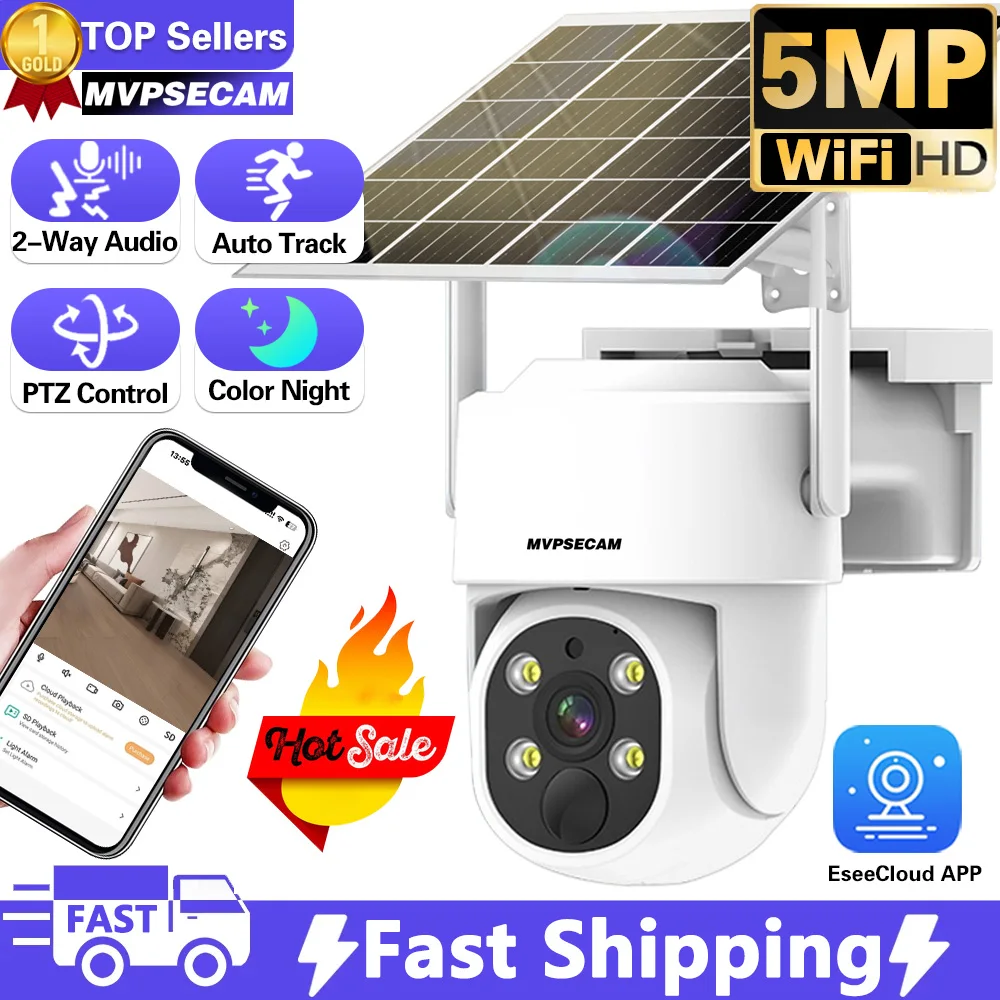 5Mp Ptz Ip Wifi Camera Solar Power Low Comsunption Panel Telecamere Di Sorveglianza A Batteria Integrate Pir Human Detection Outdoor Ip66