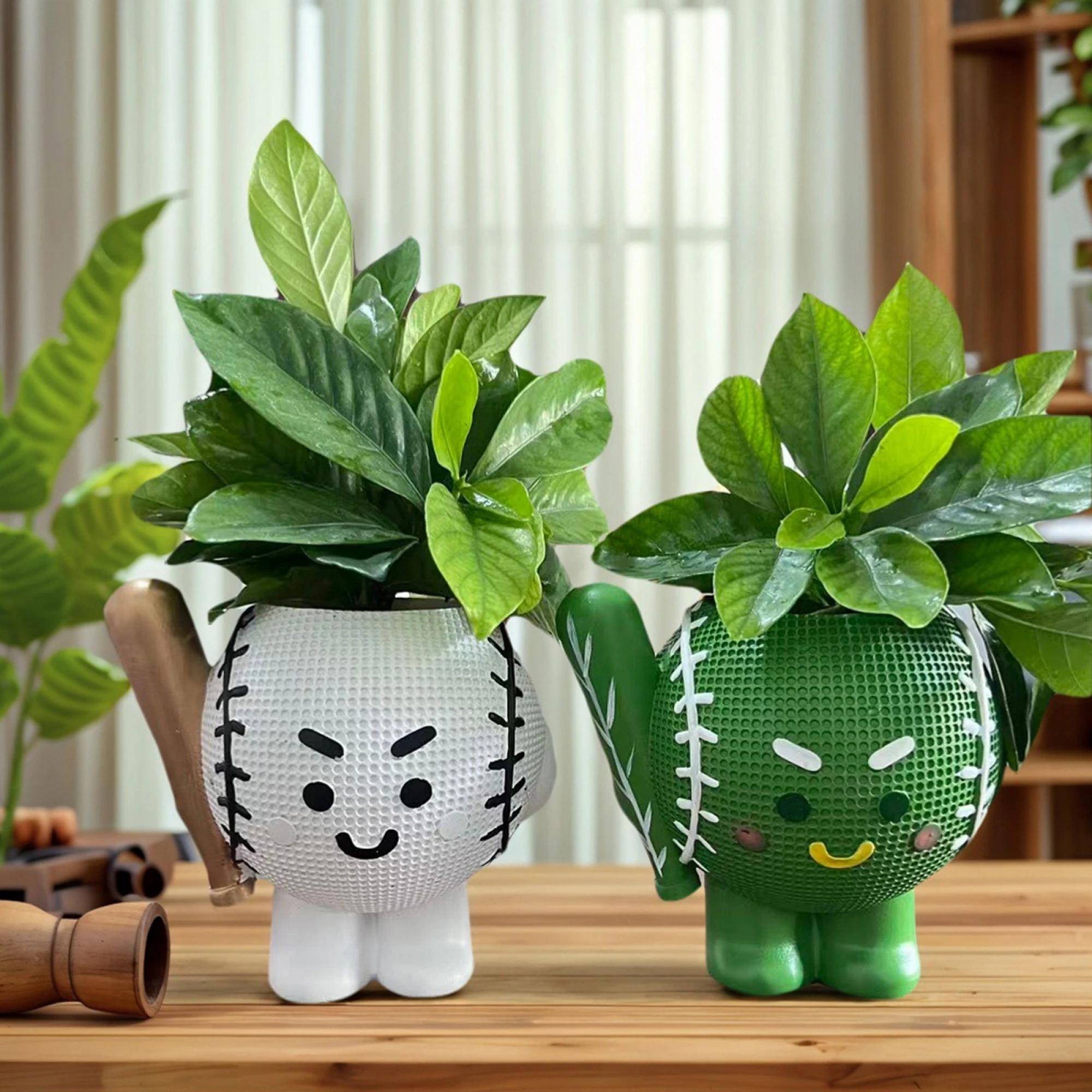 Baseball-themed Resin Desk Organizer with Flower Pot Design - Adorable Pencil Holder for Home or Office Desktop Storage