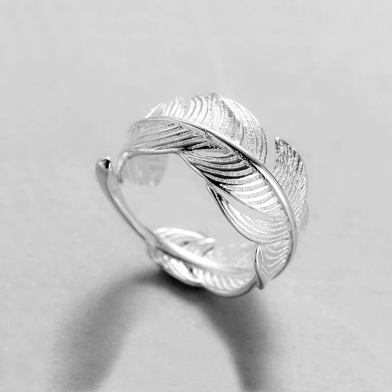 

Creative Silver Simple Feather Opening Rings for Women Ladies Party Exquisite Accessories Fine Jewelry Gifts Couples Rings