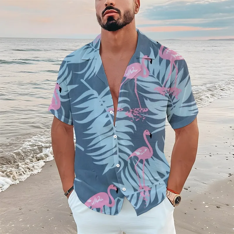 

Men Hawaiian Shirt Flamingo 3D Printed Summer Beach Shirts Fashion Short Sleeve Casual Man Clothing Holiday Homme Blouse Camisa