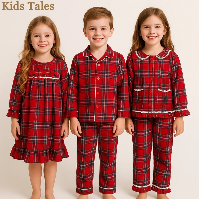 Christmas Pyjamas Sets for Kids 1-13 Years Cotton Loungewear Sibling Pajamas Winter Baby Boys Girls Soft Plaid Children Clothes 1