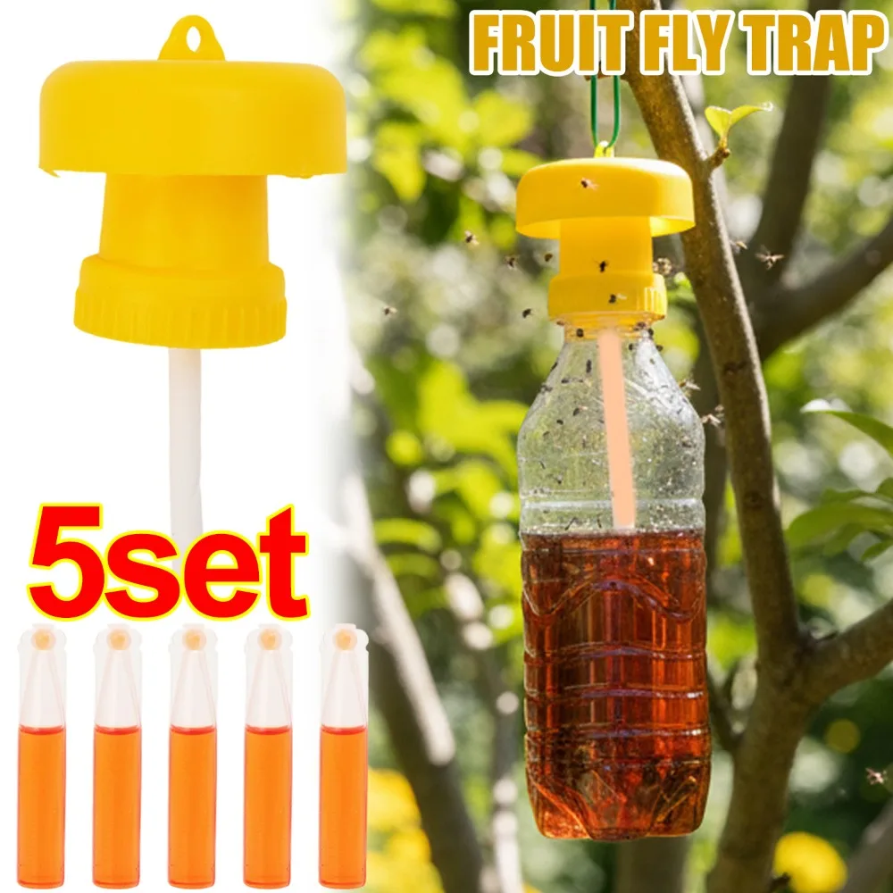 ชุดดักแมลงวันผลไม้พลาสติก 5/1 ชุด แบบแขวน ใช้ซ้ำได้ สำหรับดักจับแมลงศัตรูพืชในบ้าน ฟาร์ม และสวนผลไม้ 1