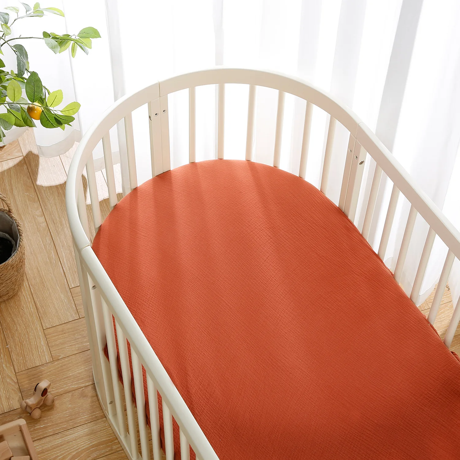 

HappyFlute 130*70*18cm Ins Cross Border Popular 2layer Gauze Fitted Baby Bedding Pure Cotton Crepe Bedspread Sheet