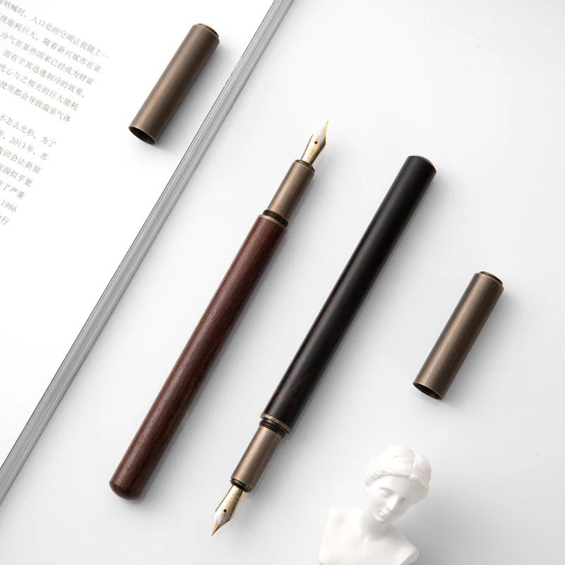 Luxury Retro Wood Bronze Fountain Pen Office Business Writing Art Calligraphy Ink Pens 0.5mm School Student Stationery Gifts