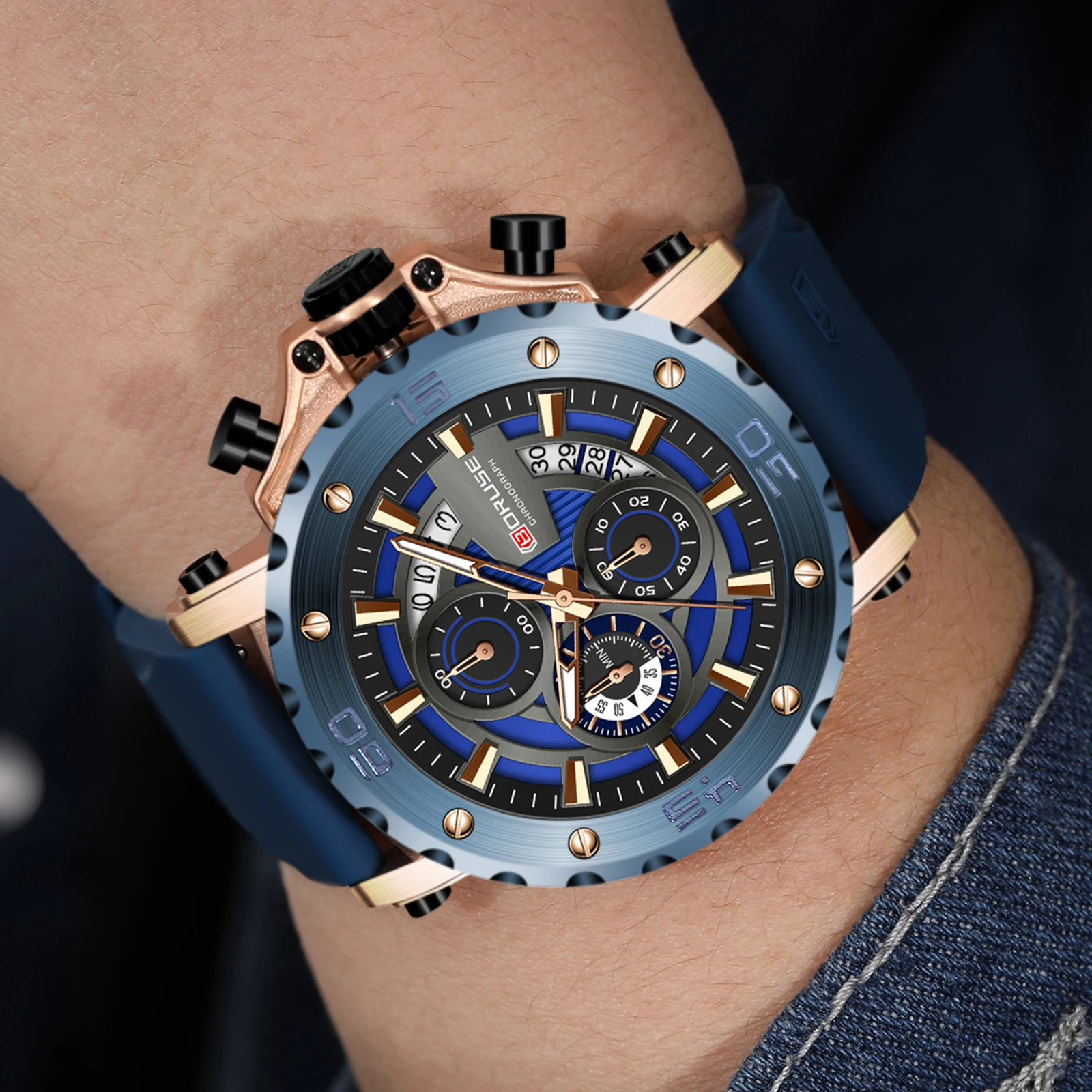 BORUSE Fashion Men Quartz Watches Top Brand Luxury Automatic Date Wristwatch for Men Waterproof Sport Chronograph Luminous Clock