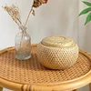 Bamboo Storage Basket With Lid Double Layer Handmade Woven Tea Basket Tabletop Storage Box for Tea Fruit Dried Fruit Snack Food 3