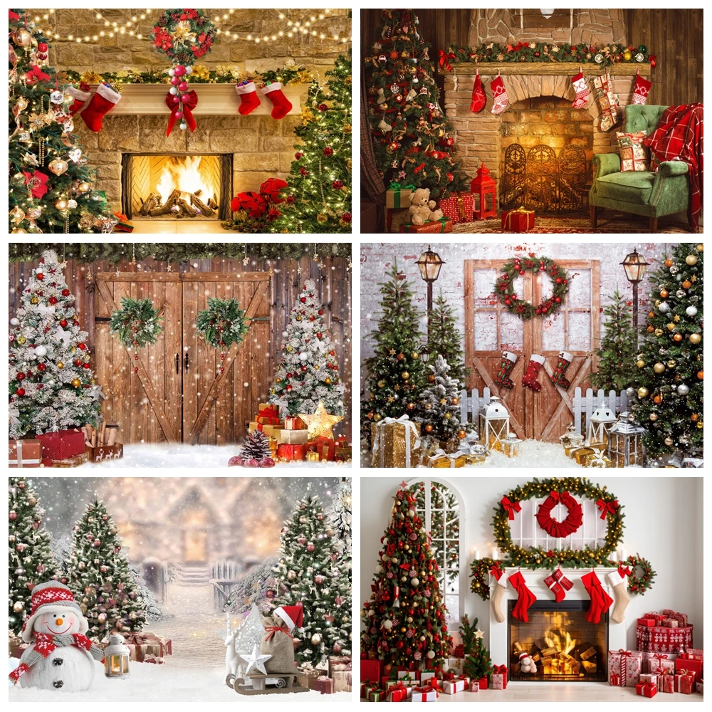 Merry Christmas Backdrop Xmas Tree Fireplace Gift Window Family Baby Portrait Photography Background Party Decor Photo Studio photo backdrop,photo wallpaper,party decoration covers