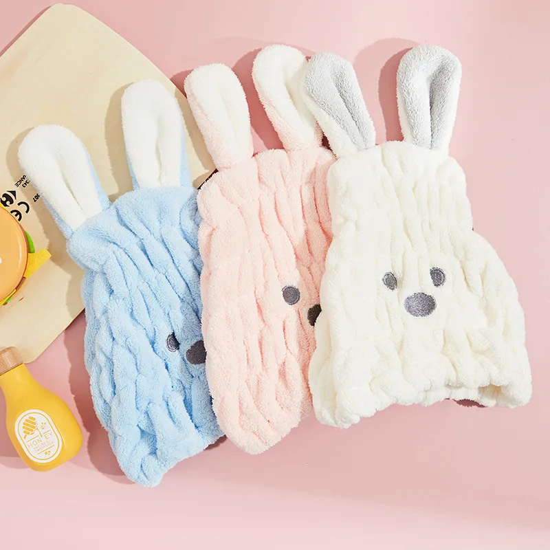 Shower cap kids wipe hair towel wrap hair towel dry hat cute cartoon bunny strong absorbent quick-drying hat