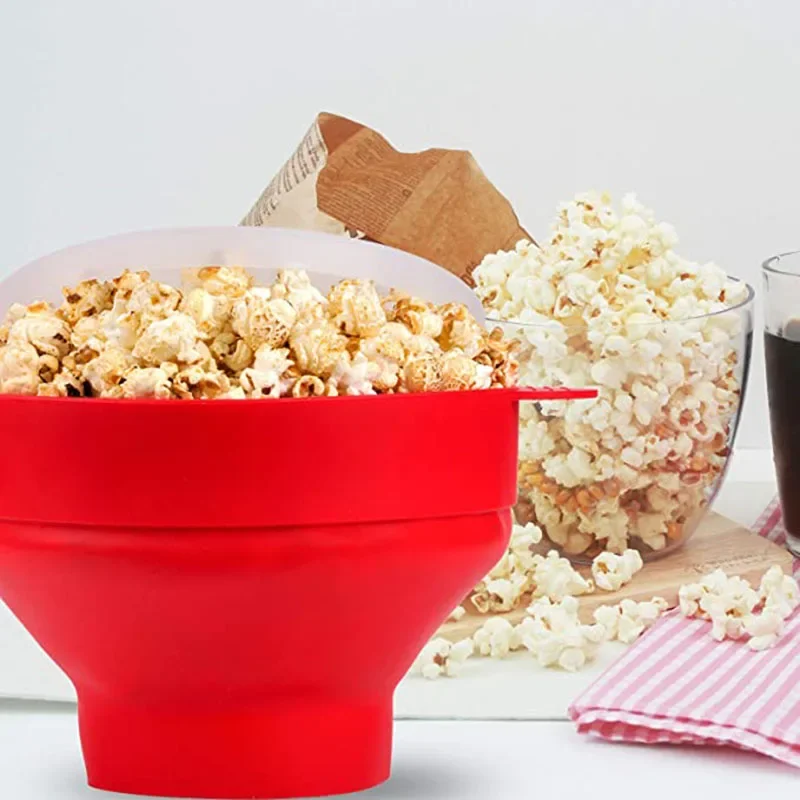 DIY Make Popcorn Bucket Bowl with Lid Bowls Microwave Silicone Popcorn Maker Food Grade Foldable High Quality Kitchen Easy Tools 6