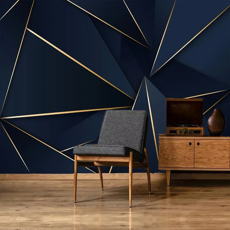 3d Wallpaper Mural Light Luxury Abstract Golden Lines Blue Mural 3D Wallpaper For Living Room Bedroom Background Wall Home Decor Wall Cloth Fresco