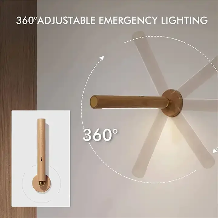 360 도 회전 목제 LED 벽 램프, 자석 분리형 및 무단 조광 충전식 벽 램프, USB 야간 조명, 1 개