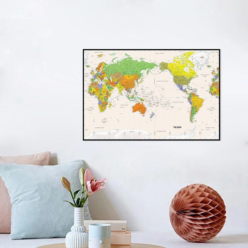 A2 Size Printed The World Physical Map Fine Canvas Unframed Painting For Home Office Wall Decor