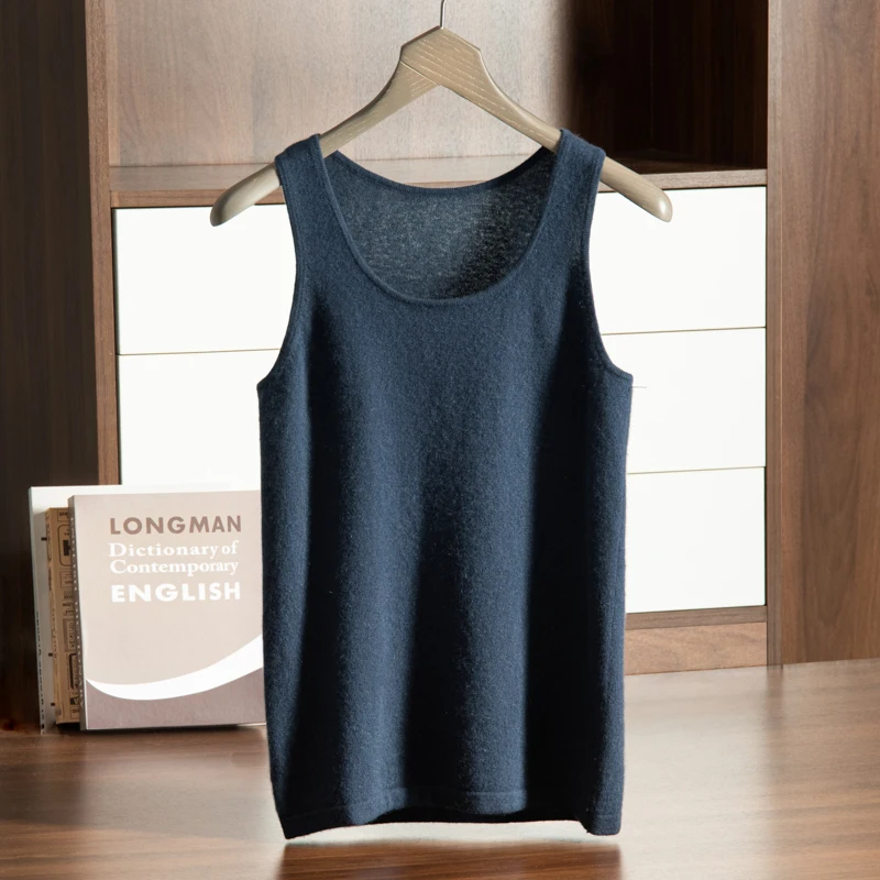 MVLYFLRT 12 Needle U-Neck Pullover Tank Top for Men's 100% Cashmere Knitted Inner Strap Summer New T-shirt Soft and Glutinous 3