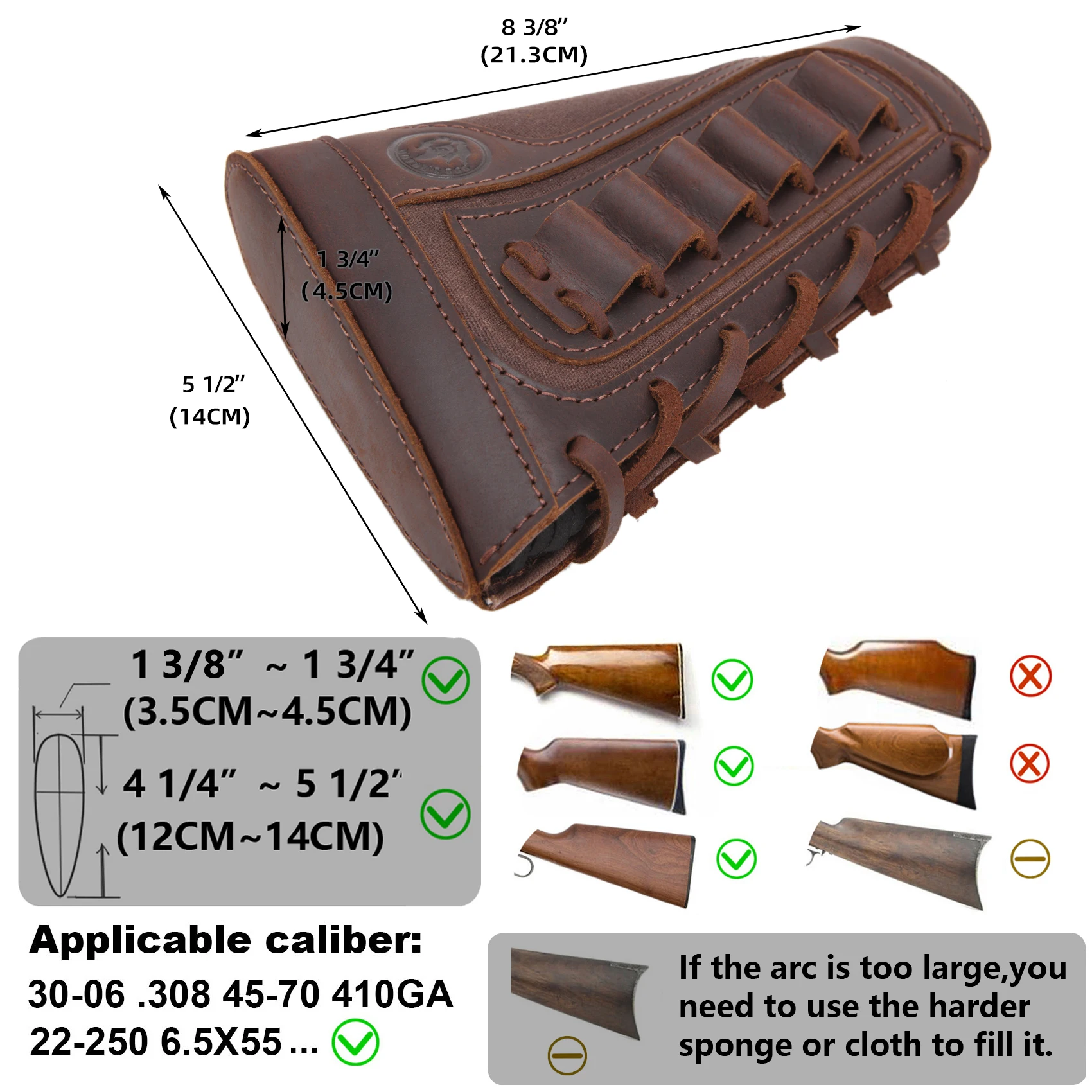 Vintage Leather Canvas Rifle Shotgun Ammo Buttstock Cheek Rest Pad Cover for .30/30, 357, 45-70 .22LR 12GA .308, 30-06, .44