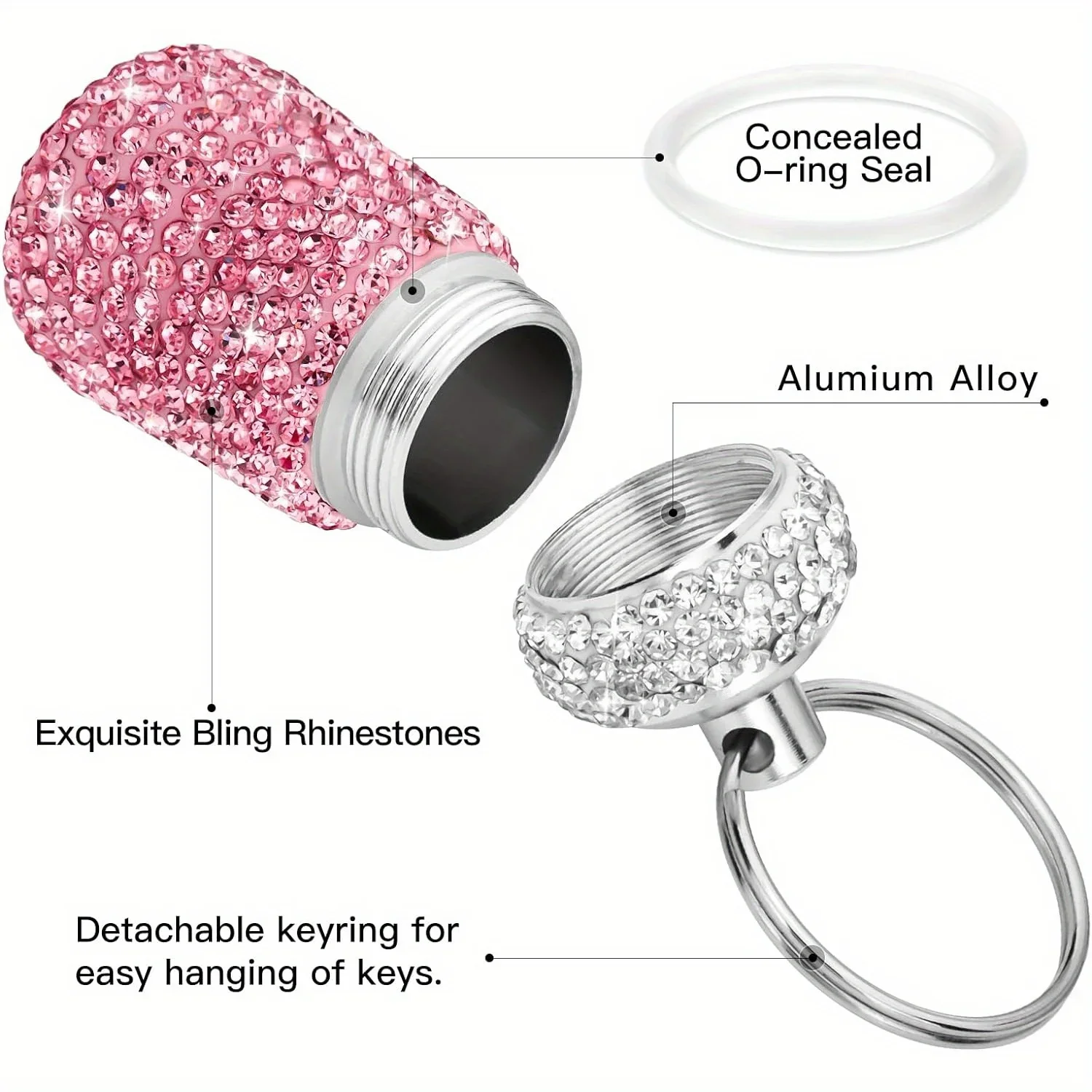 Bling Rhinestone Pill Container Case Waterproof Medicine Dispenser Holder with Keychain Cute Style INS Travel Pocket Pill Box
