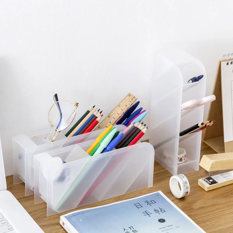 Pen Holder Oblique Insert Transparent Frosted Plastic Pencil Organizer Storage Box Desktop INS Office School Supplies Stationery