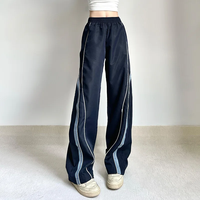 

Y2k Jeans Women's 2023 New Street Striped Casual Pants With Low Waist And Contrast Stitching Loose Straight Pants Джинсы Женский