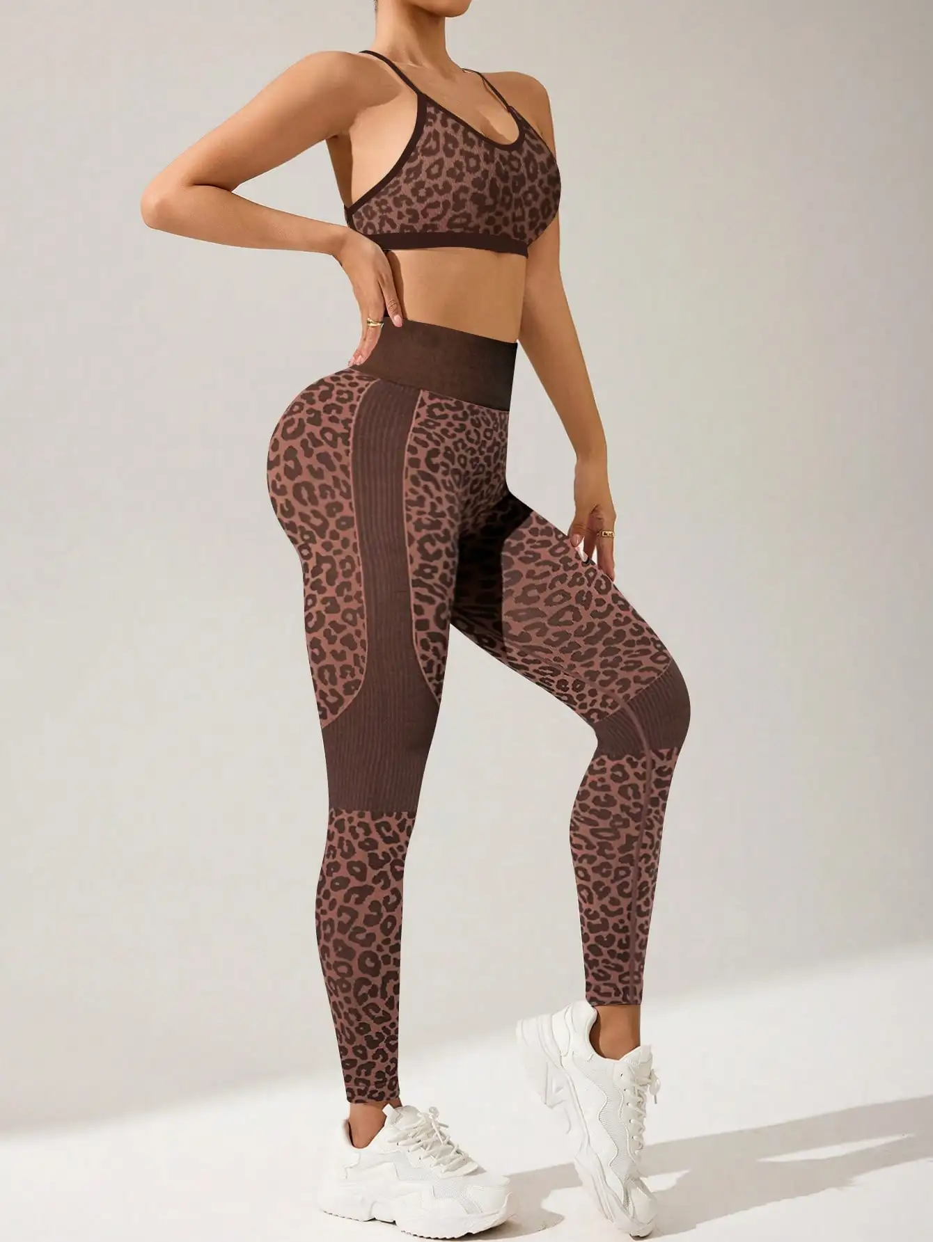 Women Leopard Print High Waist Leggings Seamless Tummy Control Workout Pants Push Up Yoga Sports Trousers 5