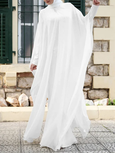 Women Chiffon Abaya Eid Mubarek Muslim Dresses Robe Long Sleeve Hijab 4 Women Chiffon Abaya Eid Mubarek Muslim Dresses Robe Long Sleeve Hijab 4
