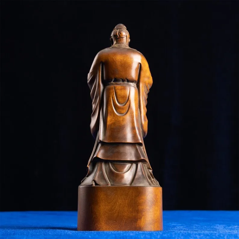 手彫り木製孔子像彫刻フィギュア。知恵の賢者。風水知識運オーナメント