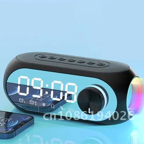 

Bluetooth Mirror Speakers Subwoofer with Alarm Clock Wireless Speaker LED Ambient Light Music AUX TF Player Super Bass Speaker