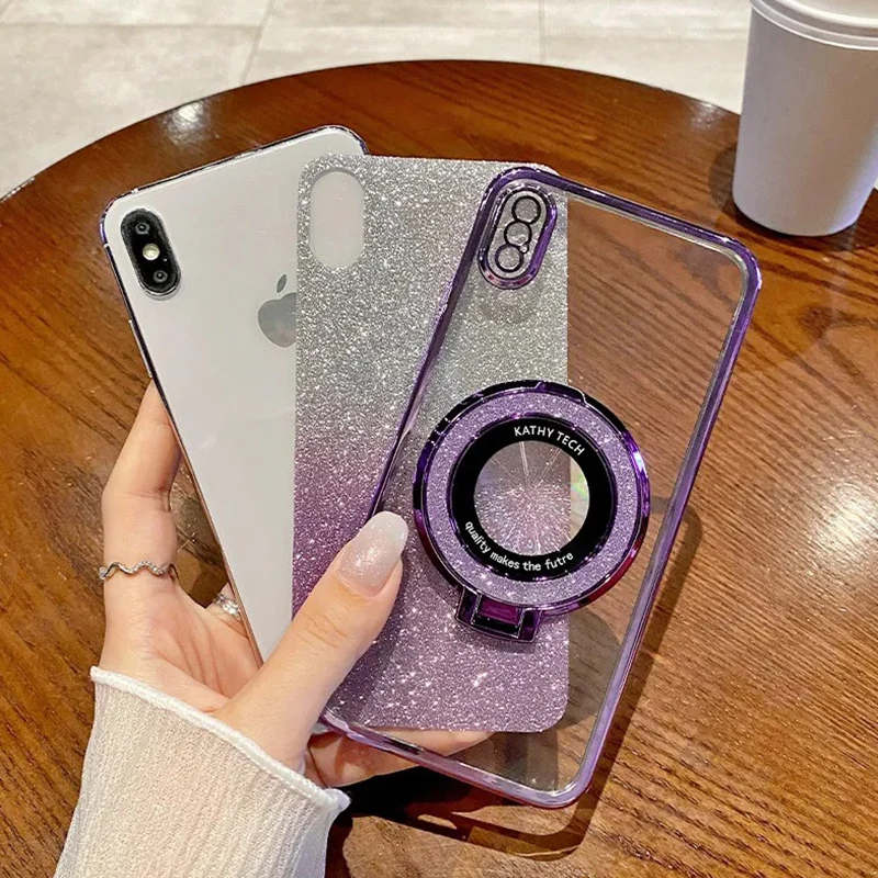 Glitter Magnetic Ring Stand Plating Phone Case