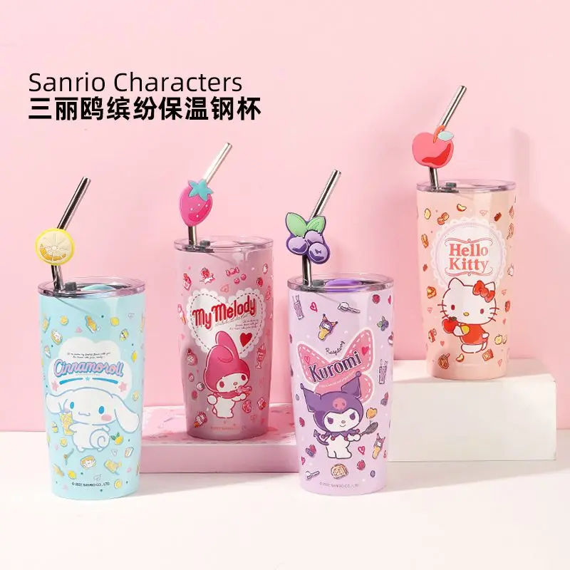 

Sanrio серия Hello Kitty Kuromi моя мелодия аниме милый красочный термос чашка Милая соломинка Питьевая чашка подарок на день рождения