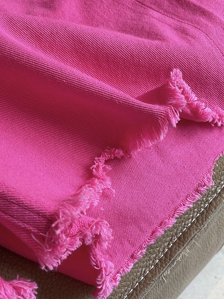[LANMREM] Pink Burr Edge Design Denim Shorts For Women High Waist Straight Loose Clothing Fashion 2024 Summer New 26D8798
