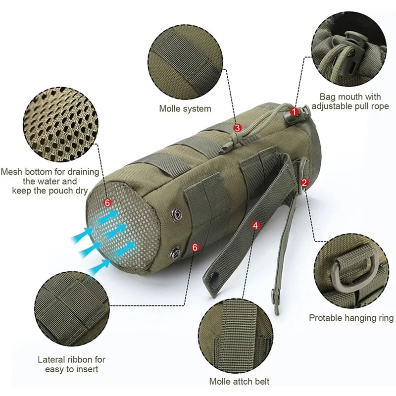 Фото Тактическая Сумка для бутылки Molle, уличный держатель для бутылок с водой, для путешествий, кемпинга, пешего туризма, велоспорта, рыбалки, охоты, переноска для чайника №3