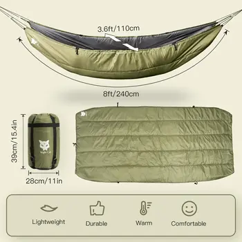 Night Cat Hammock Underquilts Sleeping Bag Single Insulated Under Blanket 4 Seasons Lightweight Soft Warm 5-20℃ 8x3.6ft 2