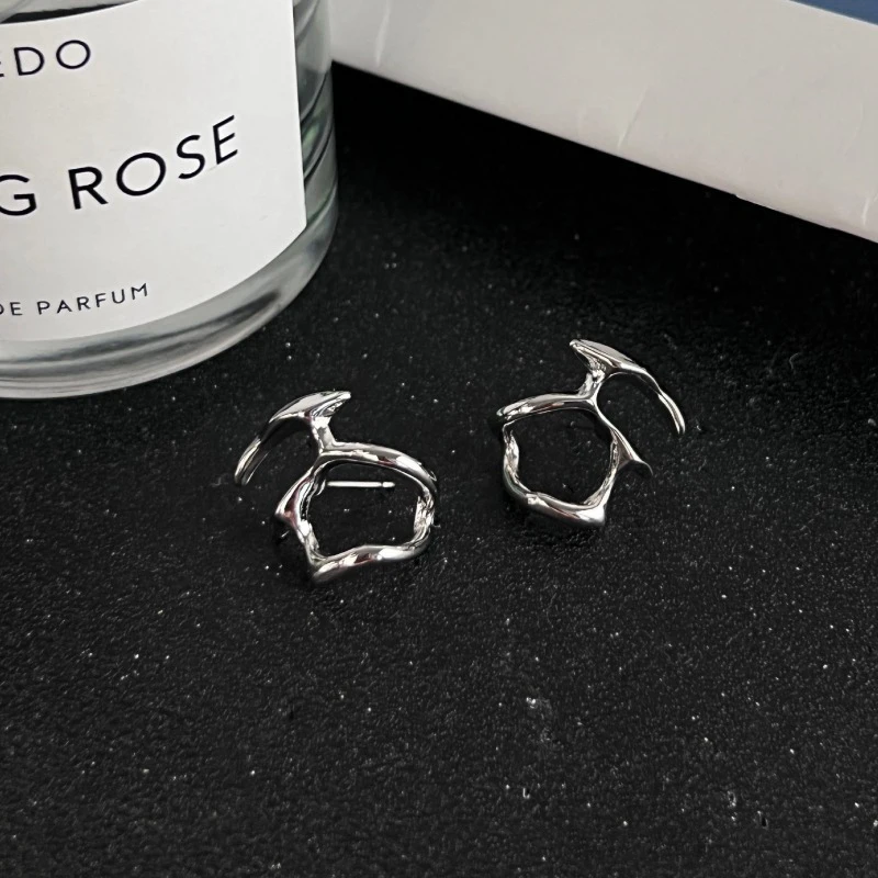 Fashion Punk Irregular Liquid Earrings Hip-Hop Personality Metal Hollow Earrings Clip Girls Party Jewelry Gifts Y2K Accessories