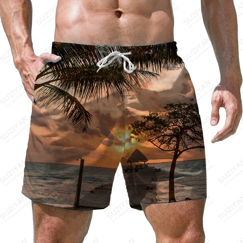 2023 Summer New Men's Coconut Trees Printed Shorts In Hawaii Beach Party Men's Shorts Fashion Street Casual Beach Shorts