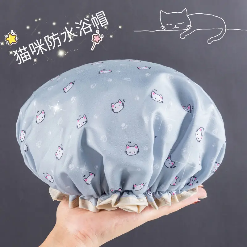 

Women Hair Cap Hat Supplies Bathroom Double Layer Shower Waterproof Thick Cover Accessories Shower Cap Women Luxury Bonnets