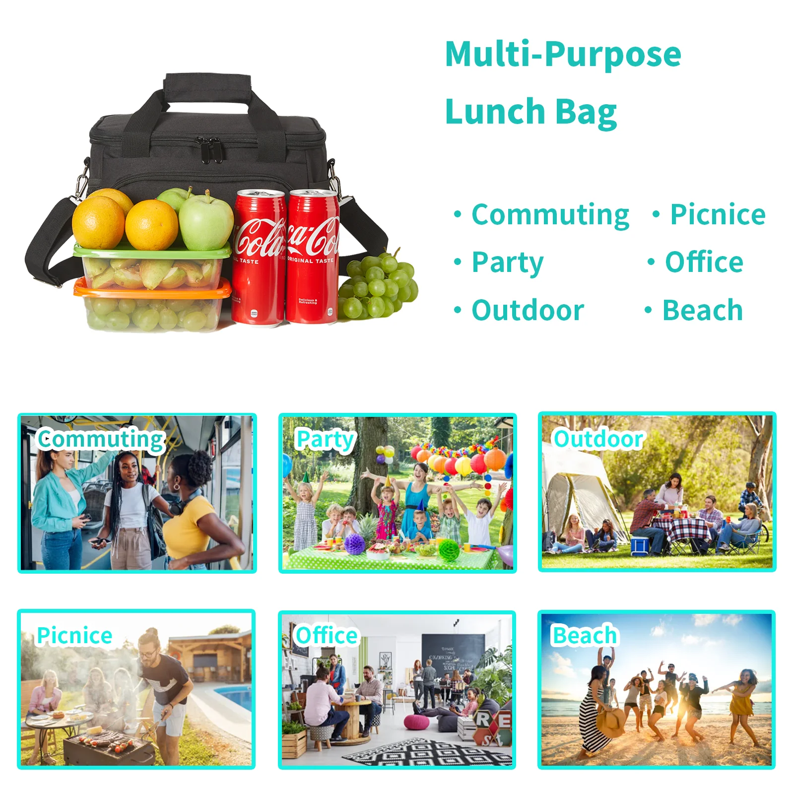 Cooler Lunch Bag Waterproof, Brand SFIUYDS Thermal Food Case, Insulated Bags With Adjustable Shoulder Strap, Picnic, Hiking,15L