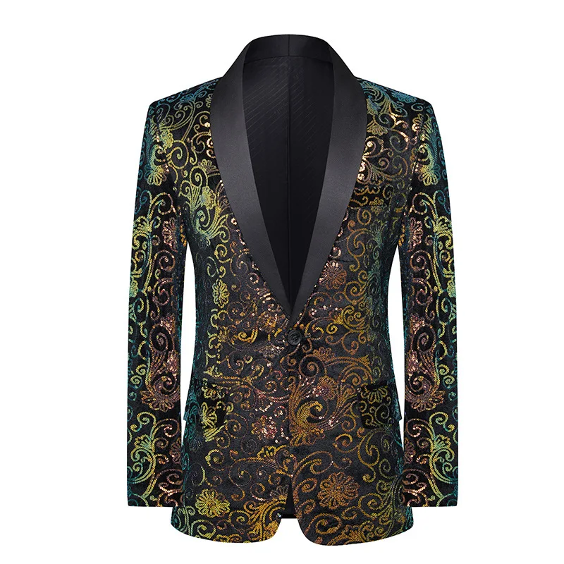 

2024 New Men's Wear Large Size Casual Dance Singer Hosting Sequin Suit Boutique Fashion Suit Coat