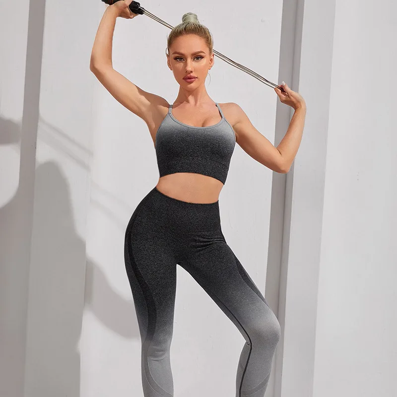 

Yoga Outfit for Women Tracksuits Seamless 2 Piece Set Workout Gym High Waist Running Leggings with Sport Bra Activewear