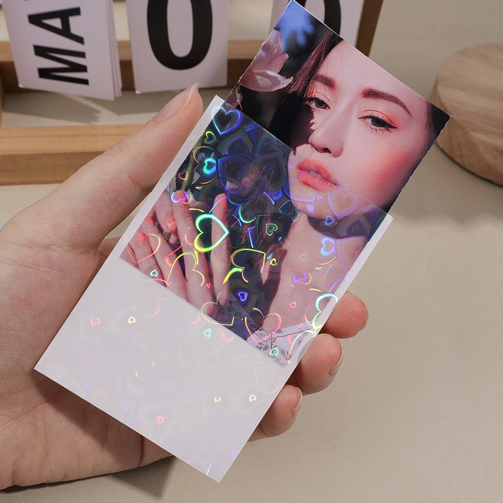 50 Pcs Laser Glitter Love Heart Photocard Sleeves Toploader Holder Korea Card Sleeve Transparent Kpop Idol Photo Cards Protector