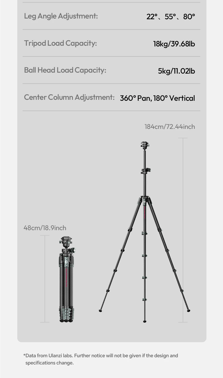 GlideGo Travel Tripod Carbon Fiber Tripod with Dual-Section Center Column for Lo