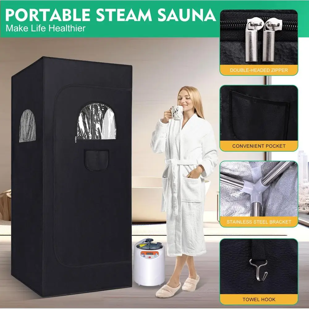 Portable Sauna Box Tent 3L 1100W Home Spa Full Body Detox Foot Massager LED Light Control Rust-proof Stainless Steel Steam 5