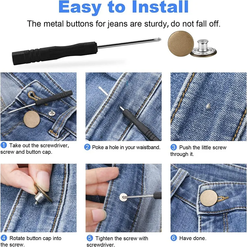 12 Bottoni A Vite Per Jeans E Pantaloni, Ottone Regolabile, 17 Mm, Con Cacciavite, Bronzo