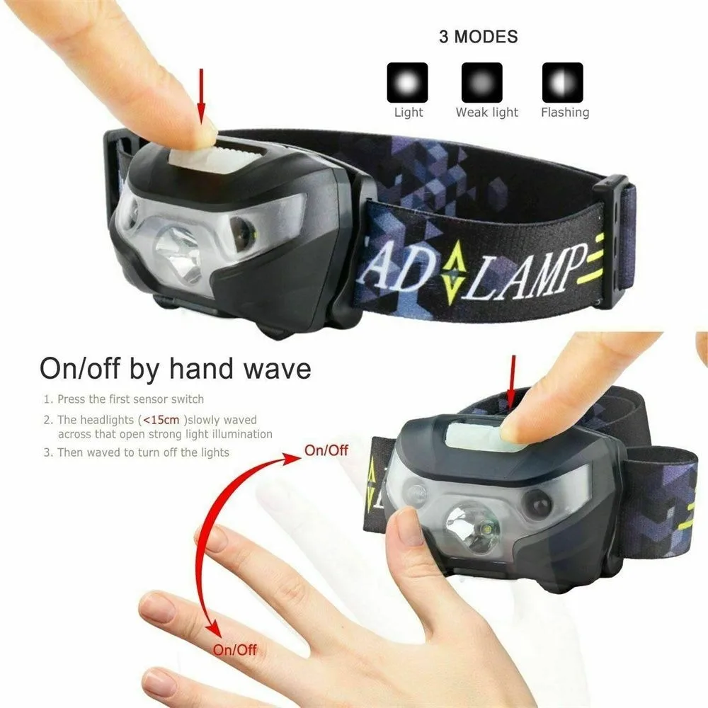 Super Bright USB Rechargeable Headlamp Waterproof Induction LED Head Headlight Ultralight Flashlight Fishing Head Torch Camping