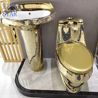 Cuvette de toilette monobloc de luxe dorée électroplaquée pour hôtel 4