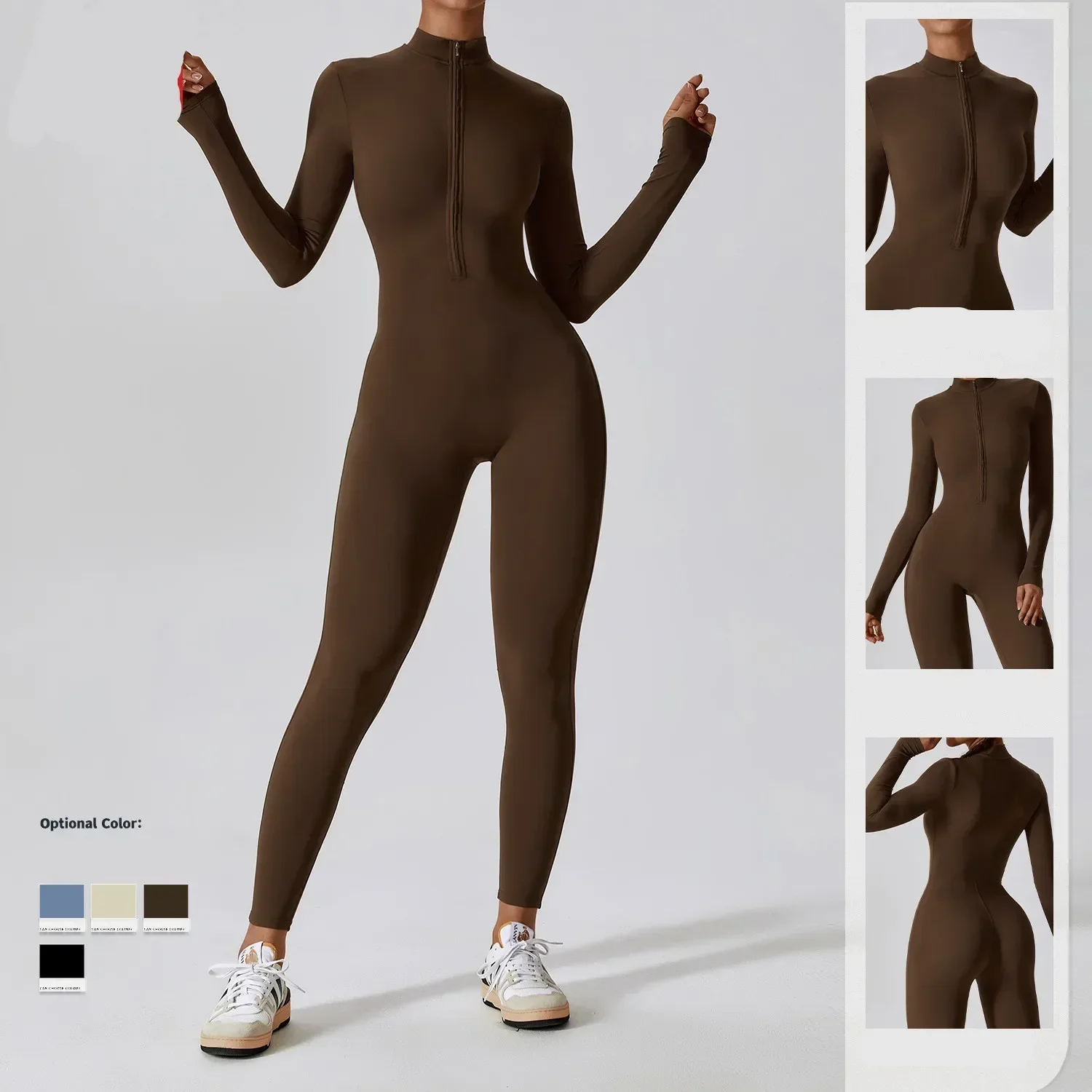 Yoga Jumpsuit Yoga Jumpsuit Women Seamless Sports Zipper Jumpsuit Set Gym Long Sleeve Fitness Suit Elastic Gym Workout Bodysuit Athletic Wear