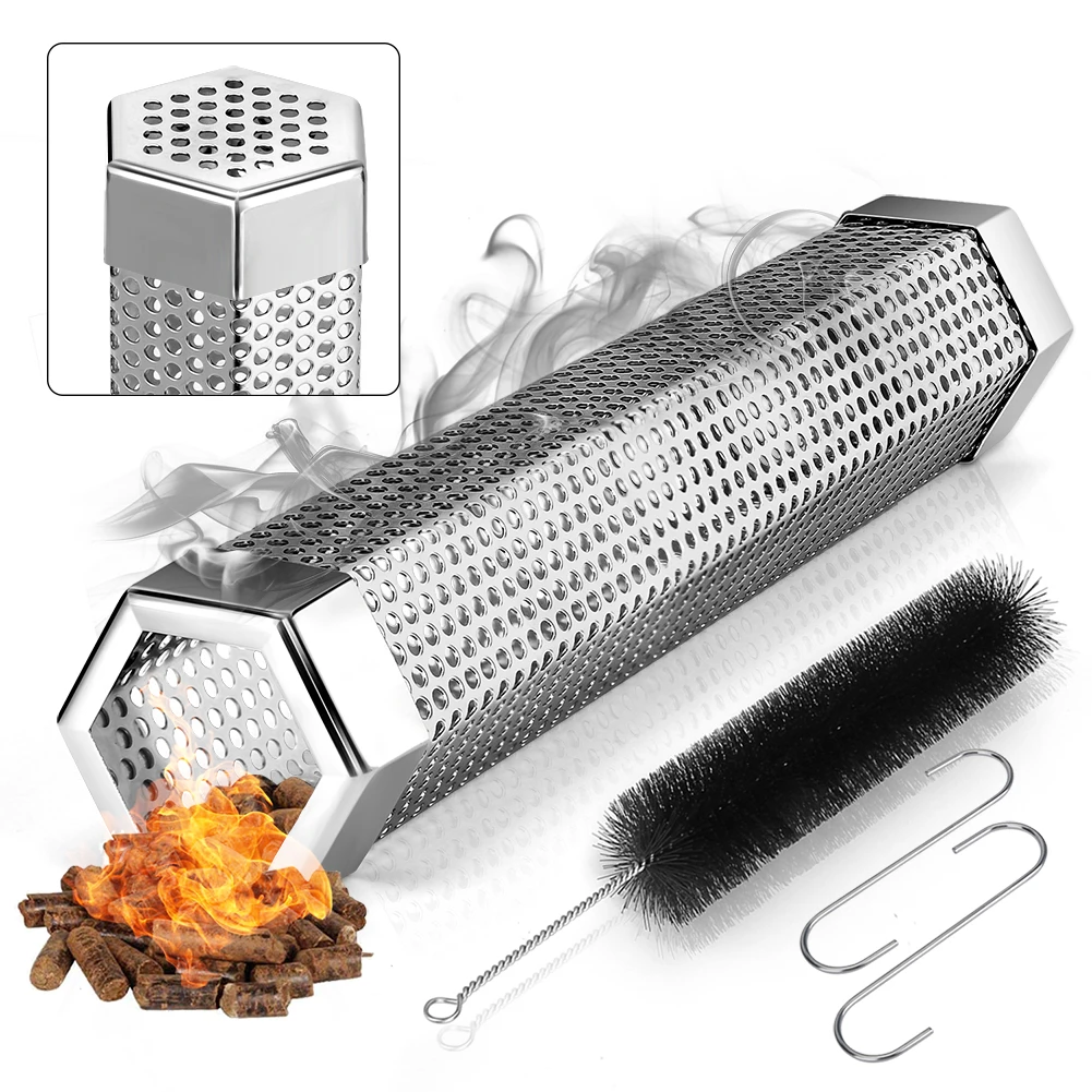 Pellet Smoker Tube 12 Inch Stainless Steel Wood Pellets Smoke Generator Hot or Cold Smoking Work BBQ Grill Smokers smoker accessories