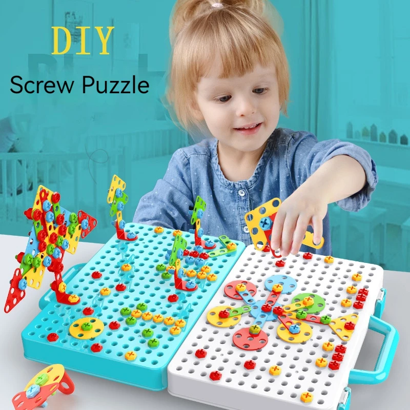 Drill Screw Nut Puzzles Kids Toys Pretend Play Tool Electric Drill Disassembly Assembly Children Drill 3D Puzzle Toys For Boy 2